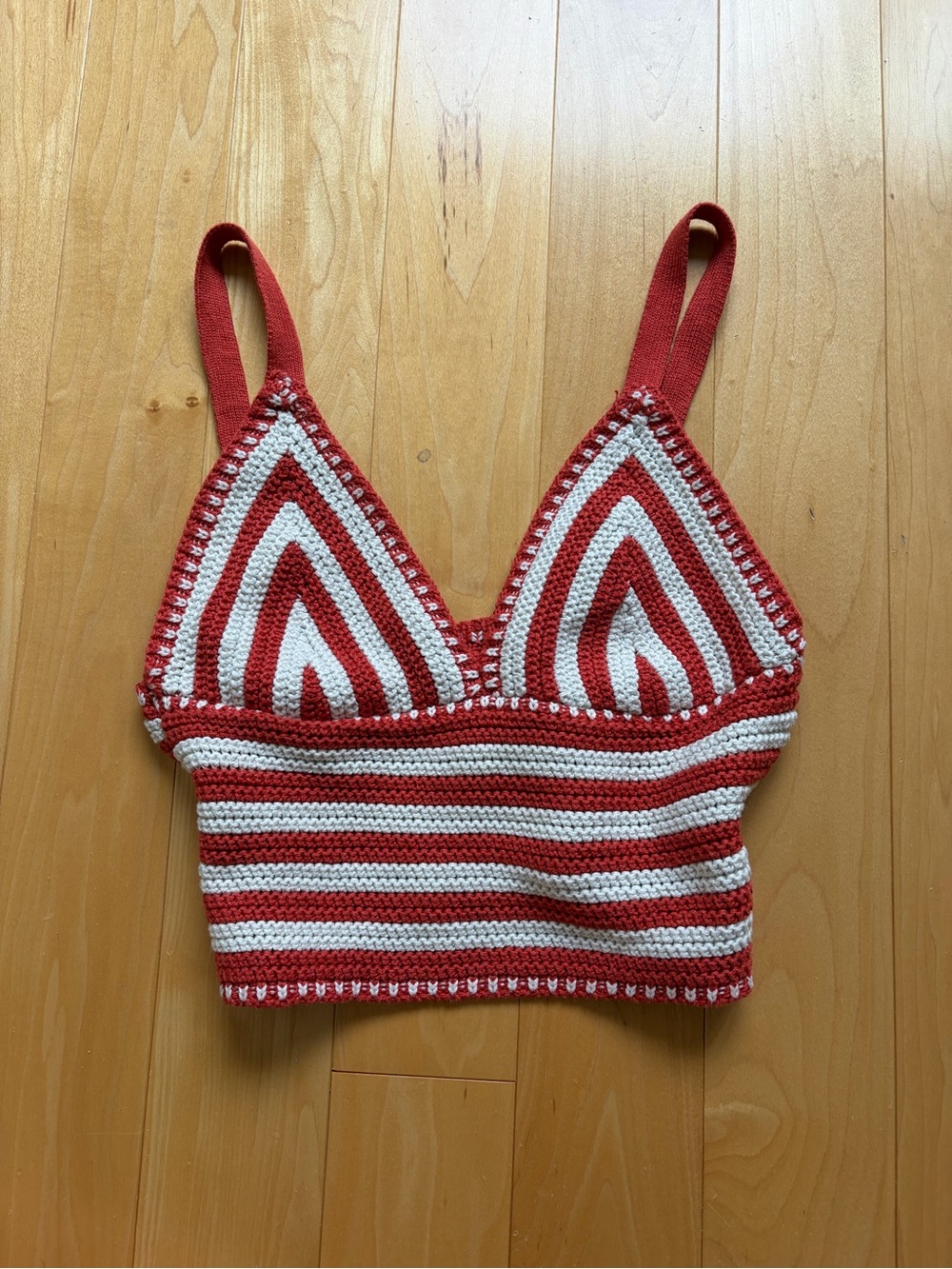 Stradivarius Red and White Crochet Bralette